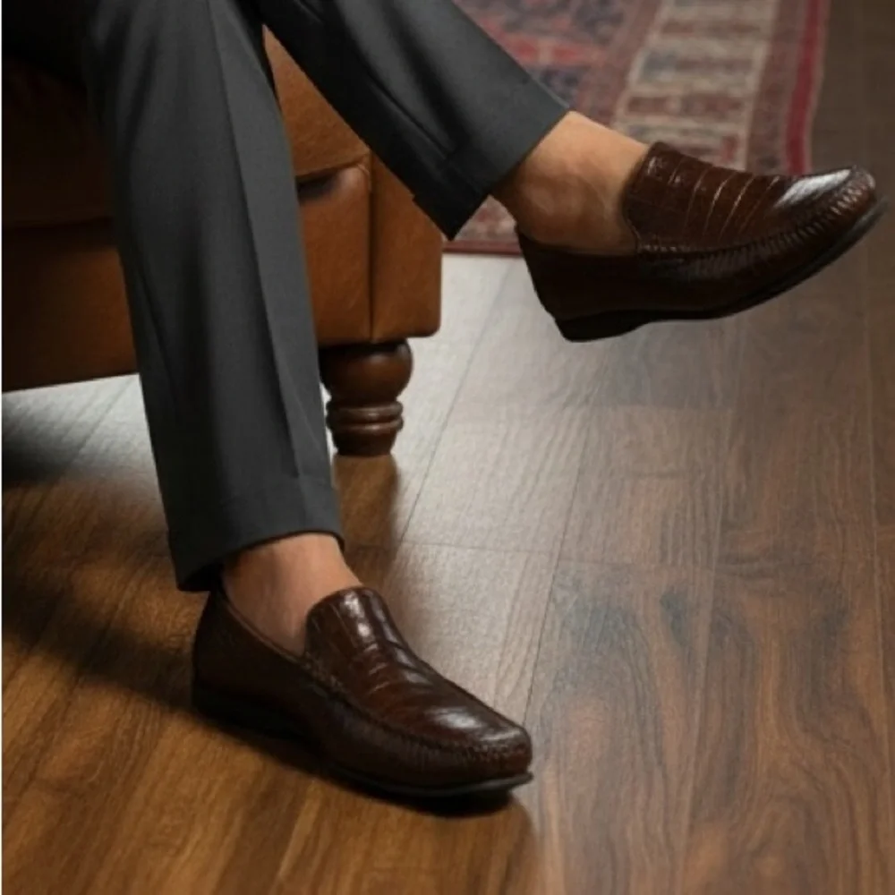 Mezlan Dark Brown Crocodile Leather Riley Loafers size 8